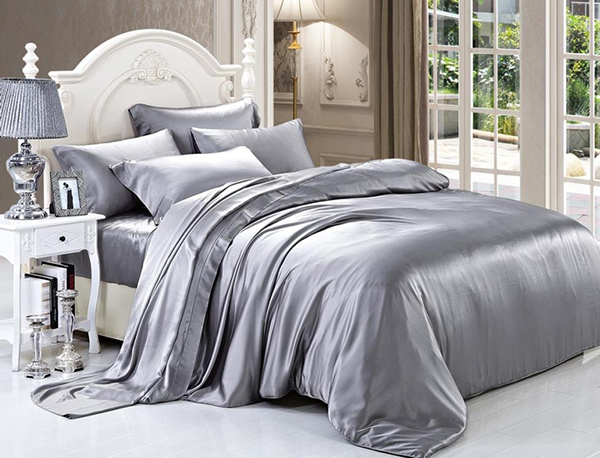 silk bedding set_silver grey