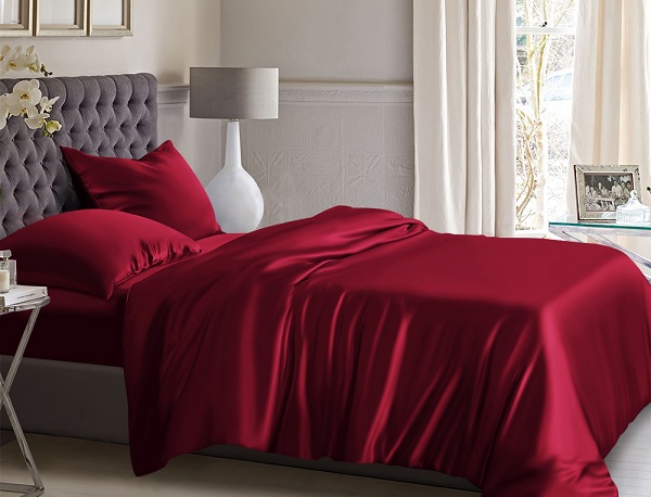silk bedding set dark red