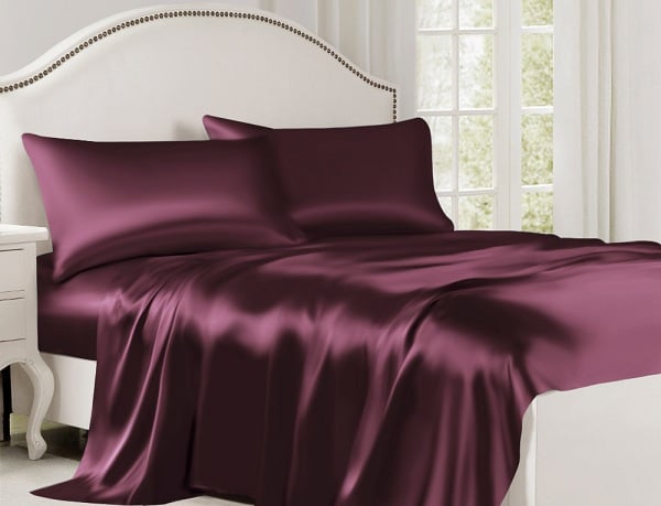 dark purple silk bed sheets