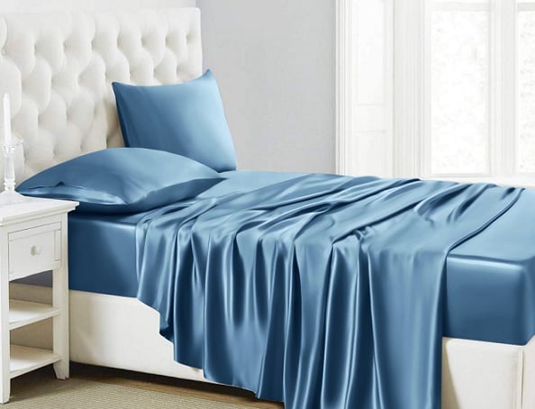 cool blue silk bedding set
