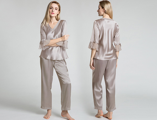 silver gray silk pajamas for women