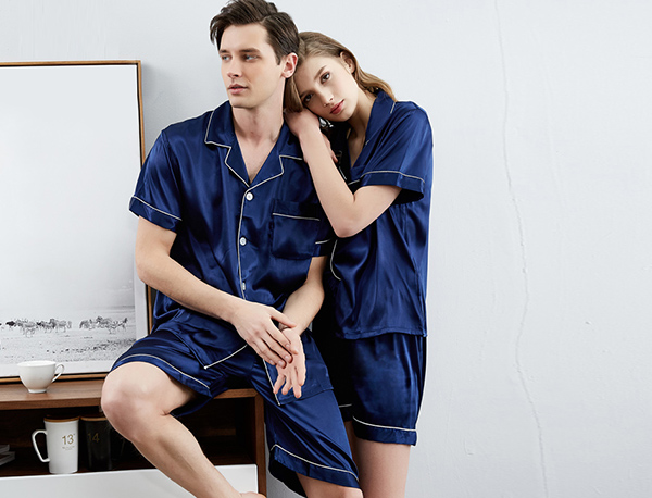 navy blue mulberry silk pajamas