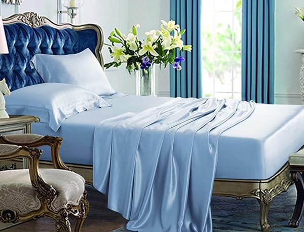 pure silk flat sheet in blue