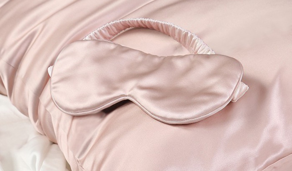 pink silk pillowcase with eye mask
