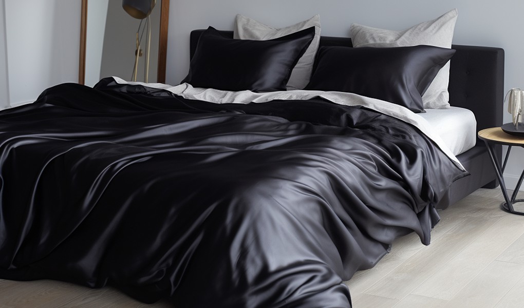 black silk bed linens