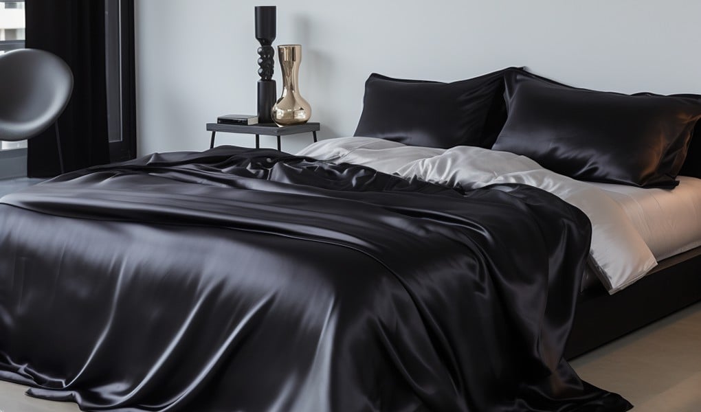 black silk bed linens