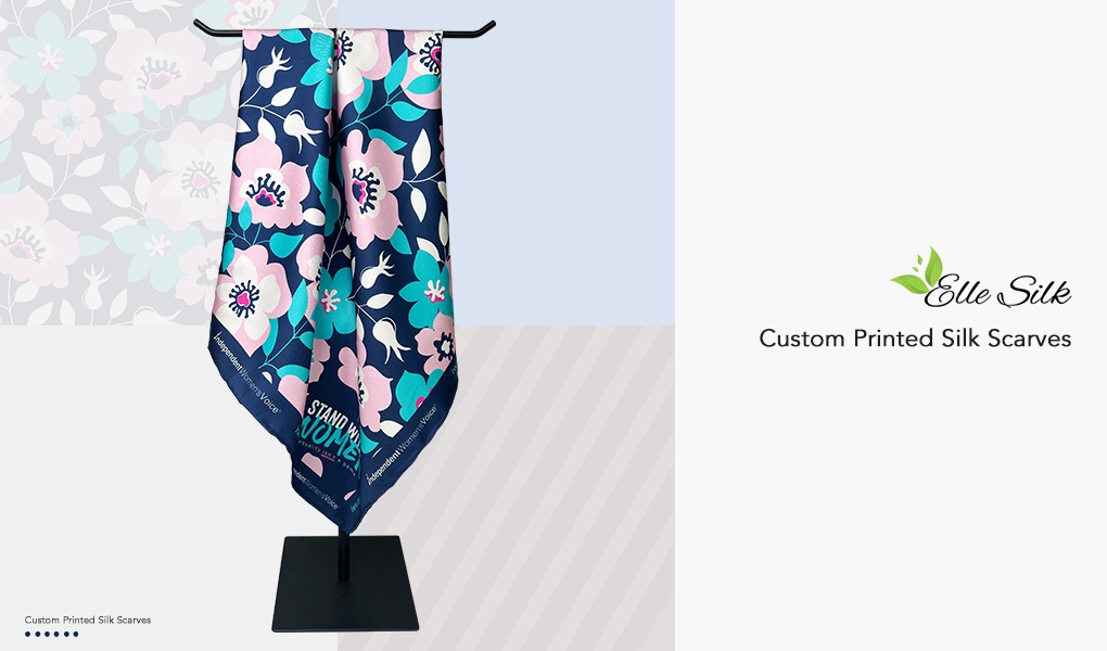 custom silk scarves stand with women