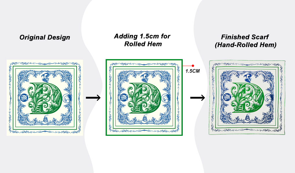 add 1.5 cm hand-rolled edge color