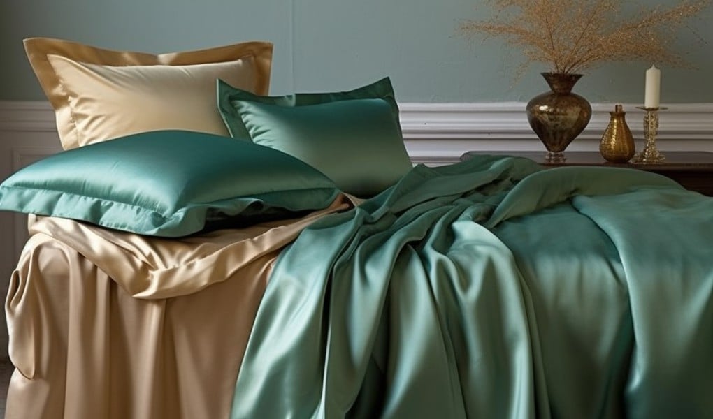 green silk bedding