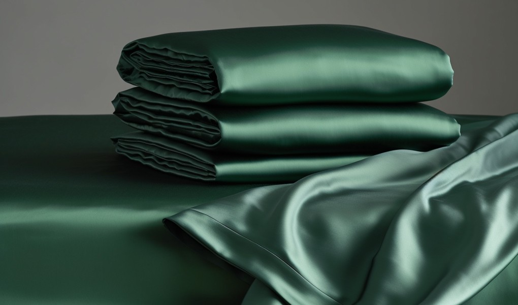 green silk bedding
