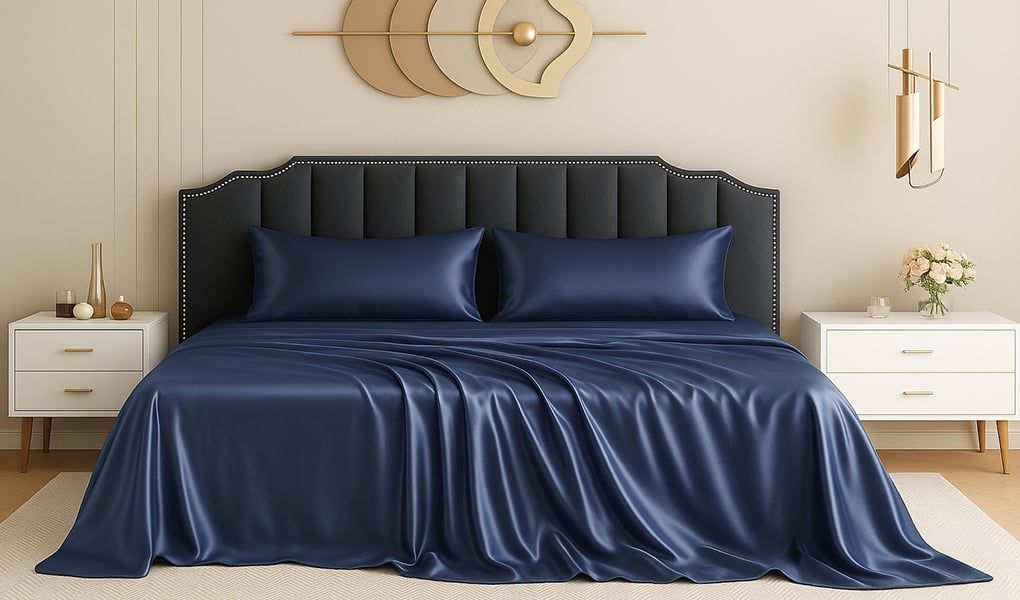 luxury blue silk bed sheets