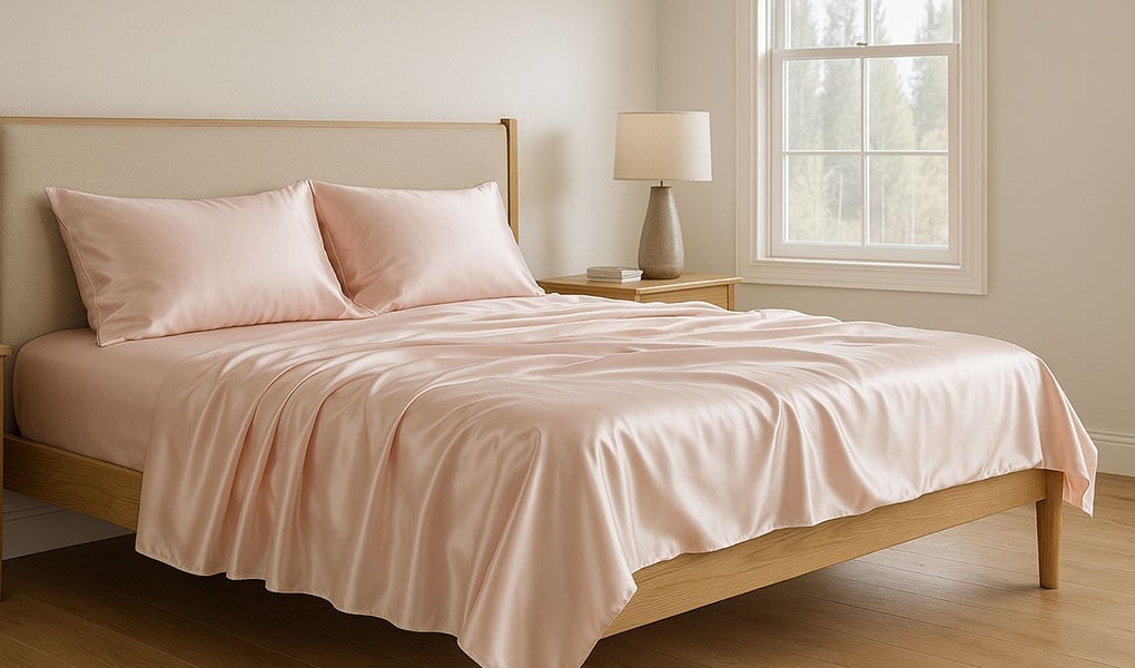 luxury pink color silk bed sheets