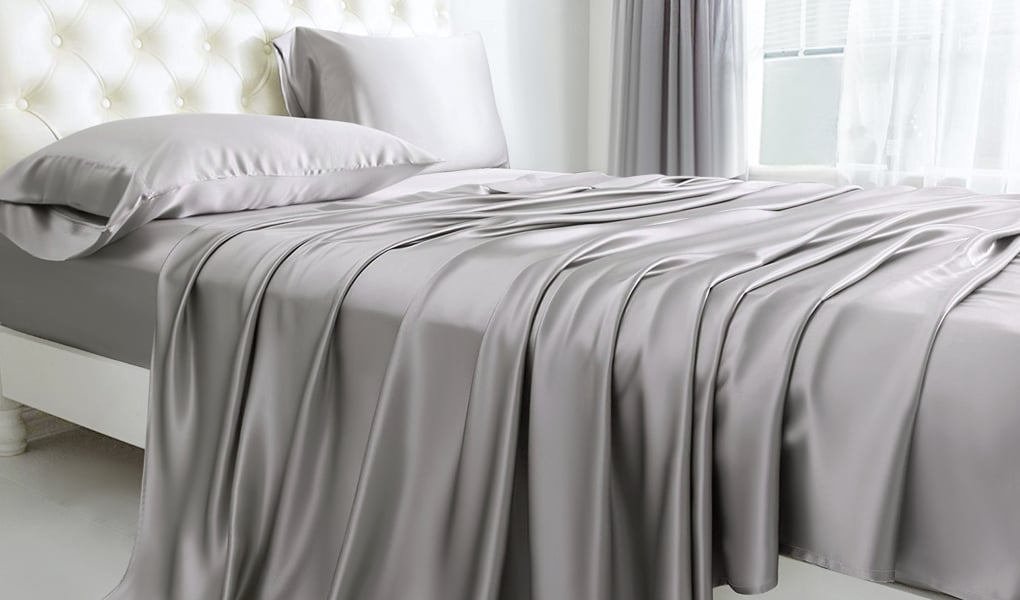 luxury silk sheets silver gray