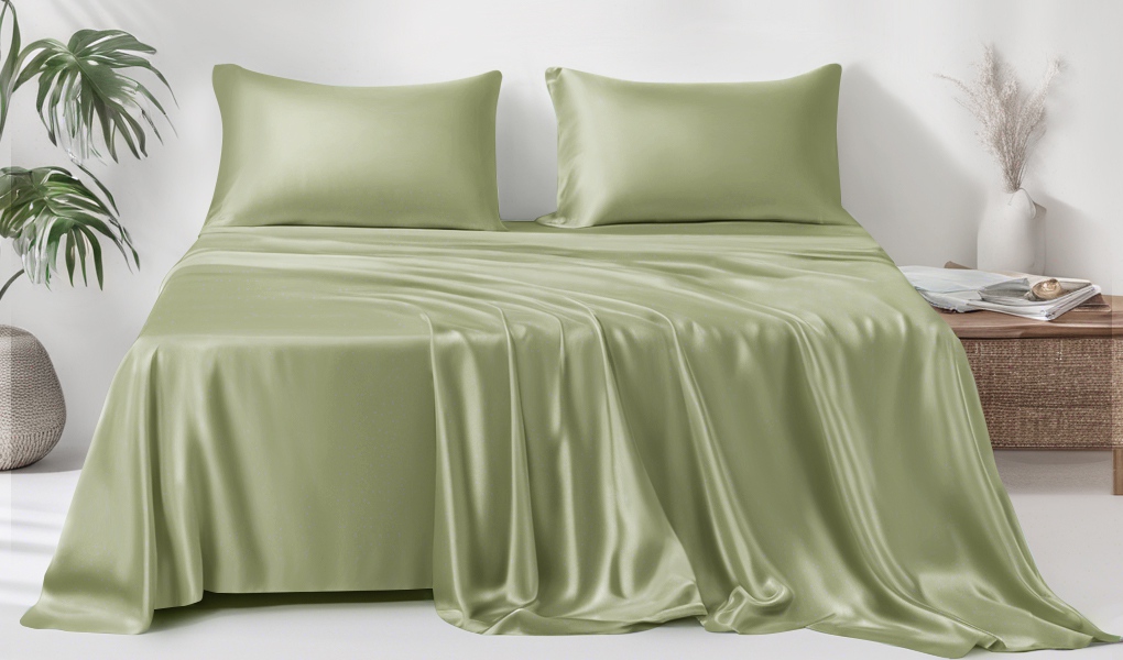 Luxury sage green silk bedding collection
