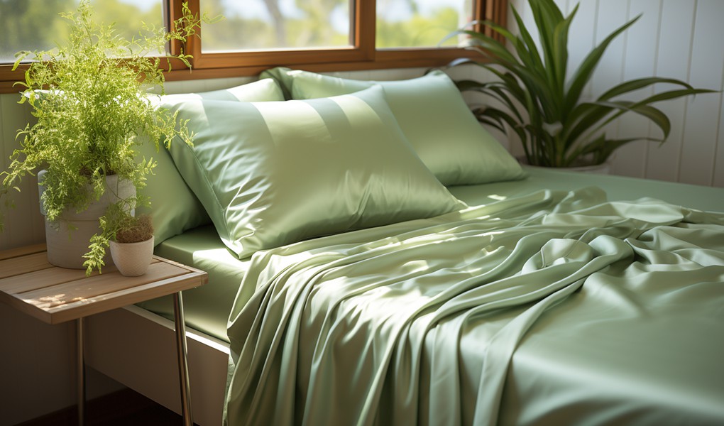 sage green silk bedding