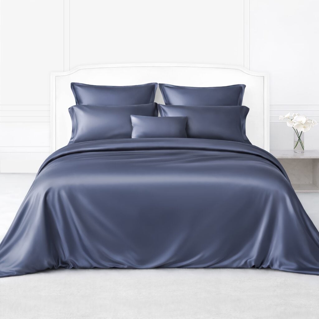 dark blue silk bedding