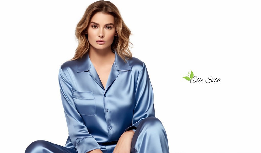 misty blue silk pajamas