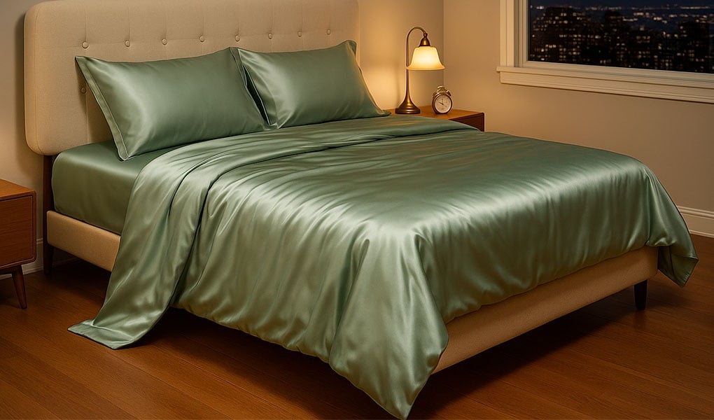 blue luxury silk sheet set