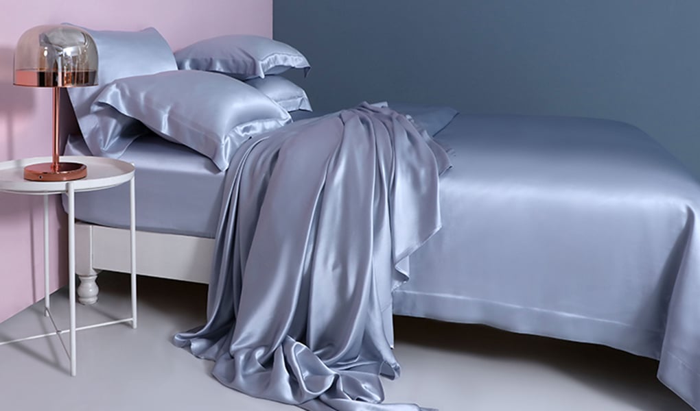 blue luxury silk sheet set