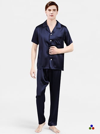 men's silk pajamas_navy