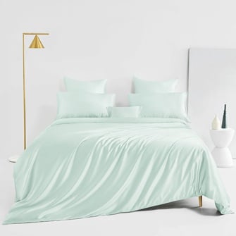 silk bed linen set_light cyan