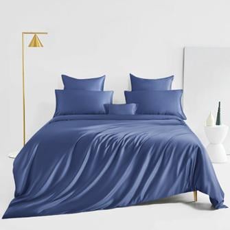 dark blue silk bedding set