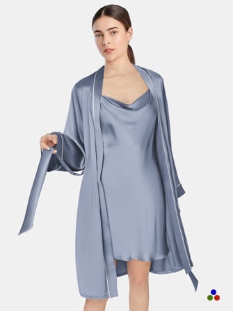 silk robe and silp set_dark pastel blue/ivory