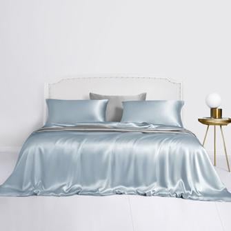 silk bed linen set_blue/silver