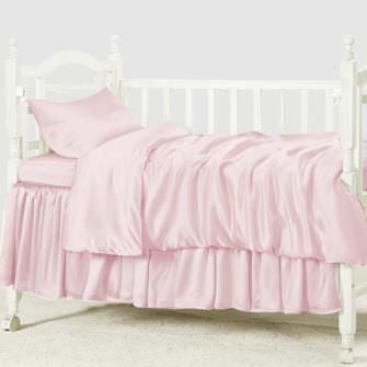 silk crib bedding set_light pink