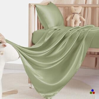silk crib flat sheet_sage green