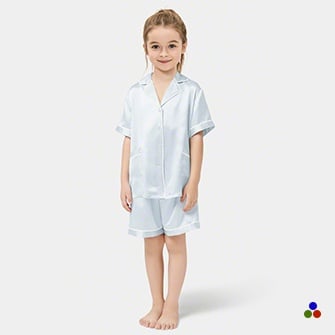 silk kids pajamas_alice blue/ivory
