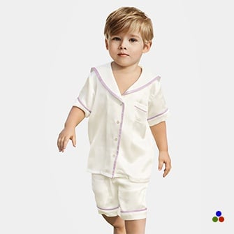 silk pajamas for kids_ivory/thistle