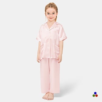 pure silk pajama set for kids_light pink/ivory color