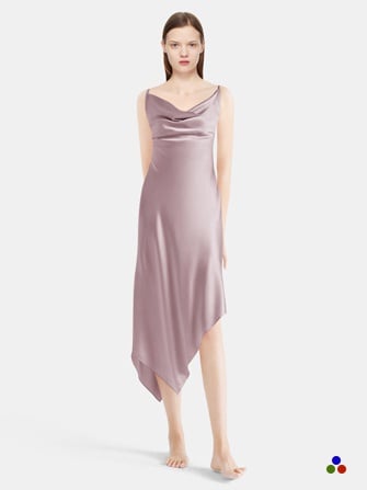 asymmetrical pure silk nightdress_thistle color