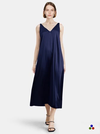 silk long nightgowns_navy color