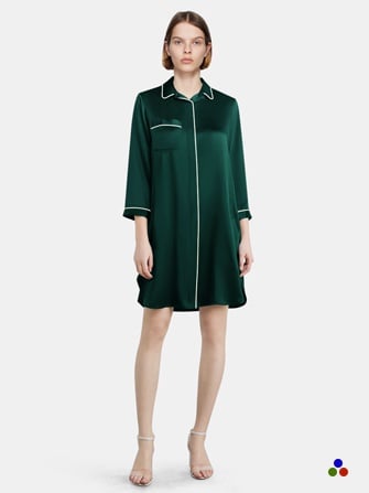 silk nightshirts for women-dark green/ivory