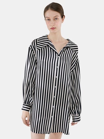 chemise de nuit en soie_black stripe