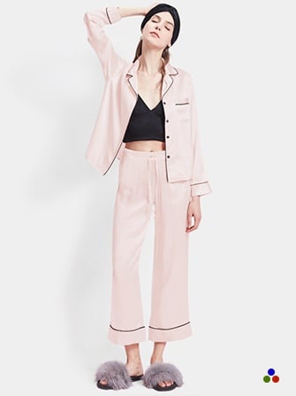 silk pajama set_light pink/black