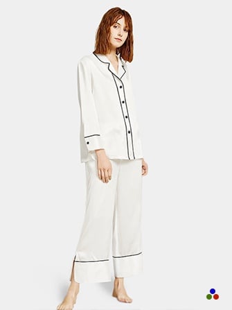 silk pajama set for women_white/black
