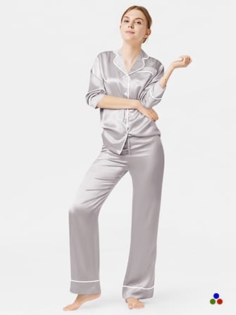premium silk pajama set_silver