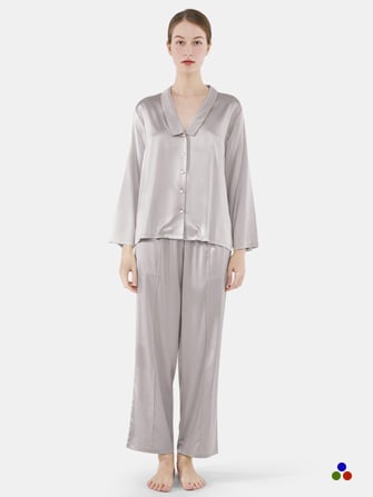 luxurious silk pajama sets_silver color