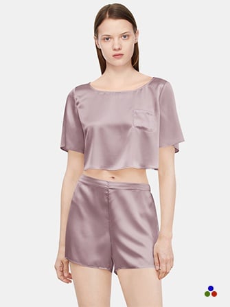 silk crop pajama top and shorts_thistle color