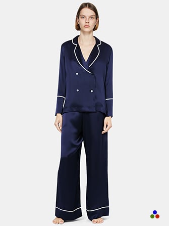 luxurious silk pajamas women_navy color