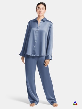 elegant silk pajama sets-dark pastel blue