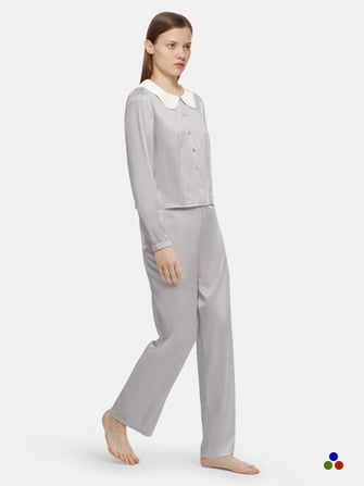 luxury pure silk pajama set_silver color