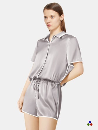 women’s short silk pajamas-silver