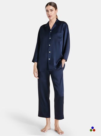 silk pajama set_navy color