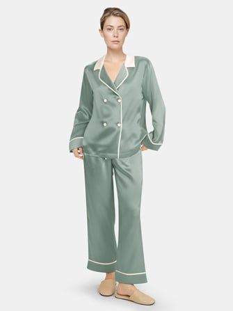 silk pajama set-cambridge blue/ivory