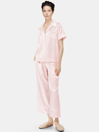 silk pajama sets_light pink/ivory color