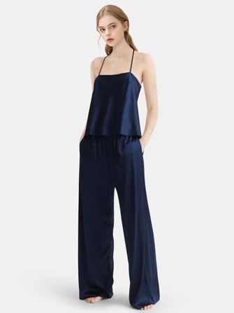 silk camisole and pants set_navy color